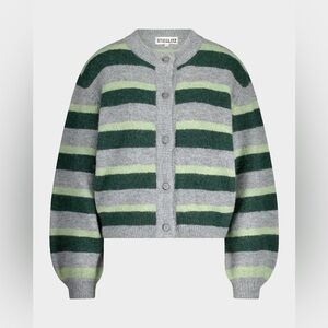 Stieglitz grey and green striped Moya knit button cardigan